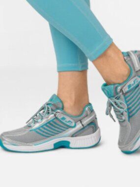 OrthoFeet Women's Verve Tie-less BioFit Turquoise/Silver Sneakers